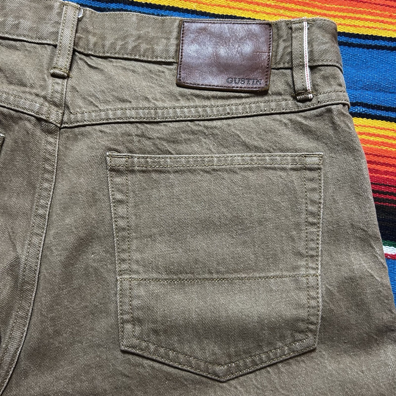Gustin Jeans Selvedge Brown Size 34 California Slim Raw Button Fly