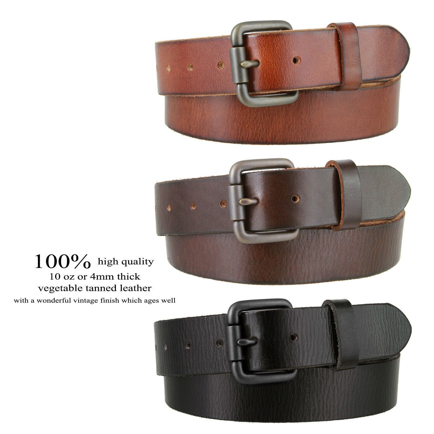 One Piece Genuine Full Grain Leather Casual Jean Belt 1-1/2″ (38mm) Wide
