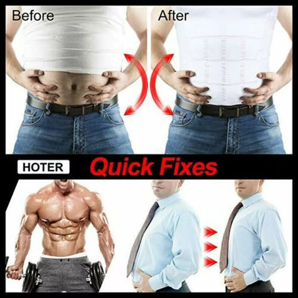 Mens 3 Pack Body Shaper Slimming Tummy Vest Compression Shirt Tank Top Shapewear