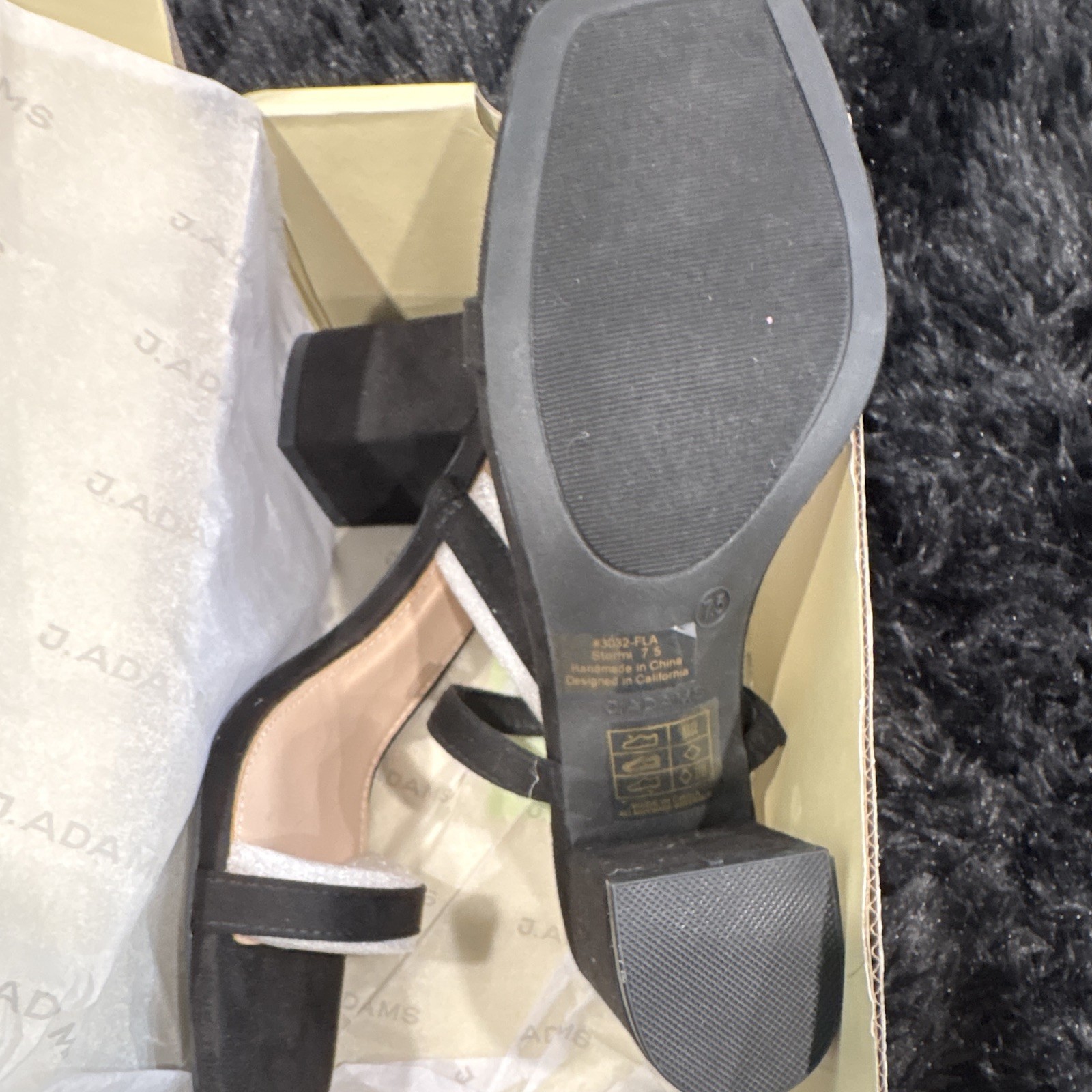 J. Adams Black Suede Strappy Open Toe Slip On Block Heel Womens US 7.5