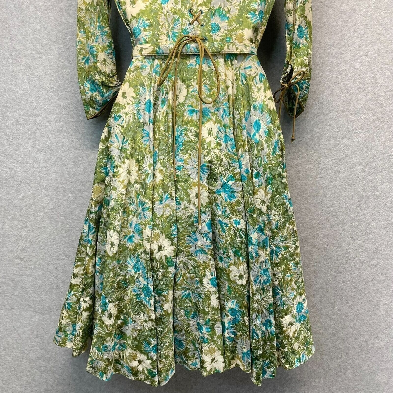 Dance Time by Phyllis Vintage Dress Womens XS/S Green Floral 1950’s Full Sweep