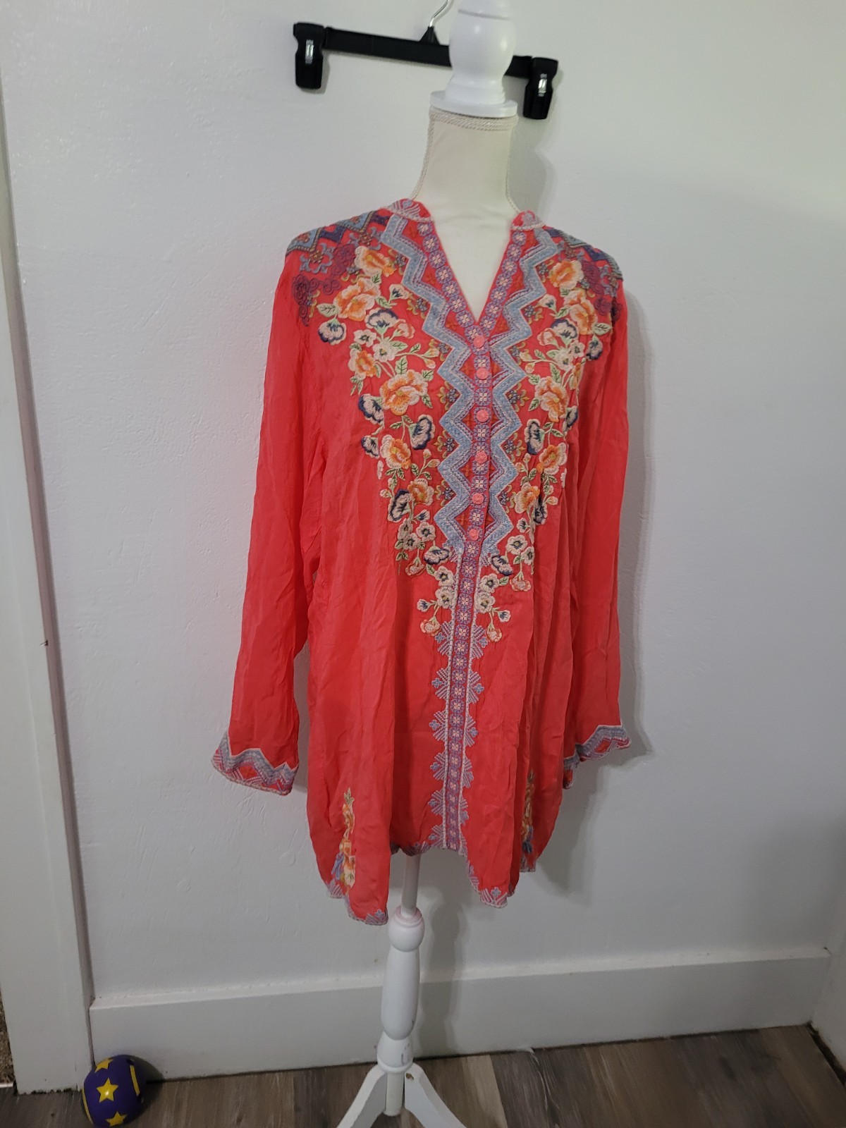 Johnny Was Samantha V-Neck Tunic Blouse, Lightweight, Loose Fit, Size XL