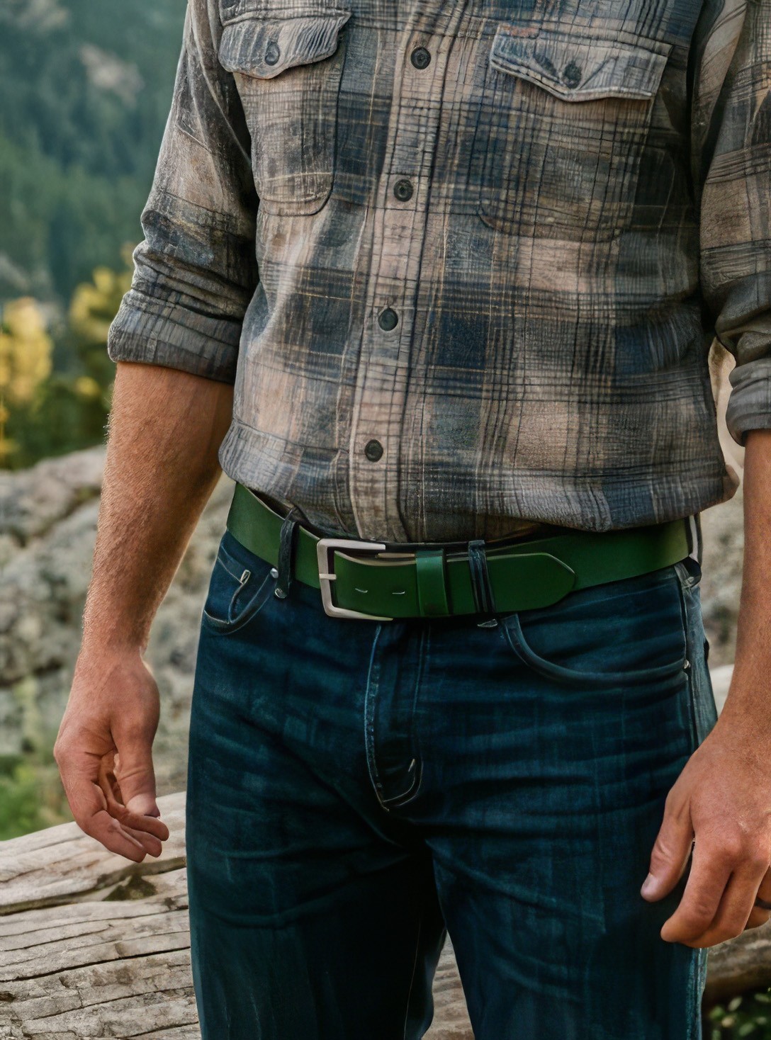1.5″ Handmade Full Grain GREEN Leather Belt – Multiple Buckles – Made in the USA