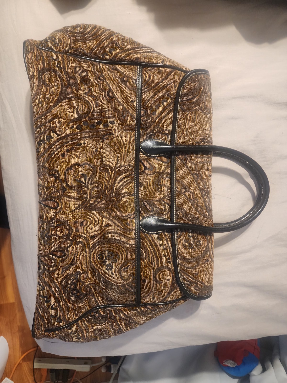 Etienne Aigner vintage 70’s Rectangle Satchel Paisley Magnetic Gold Buckle