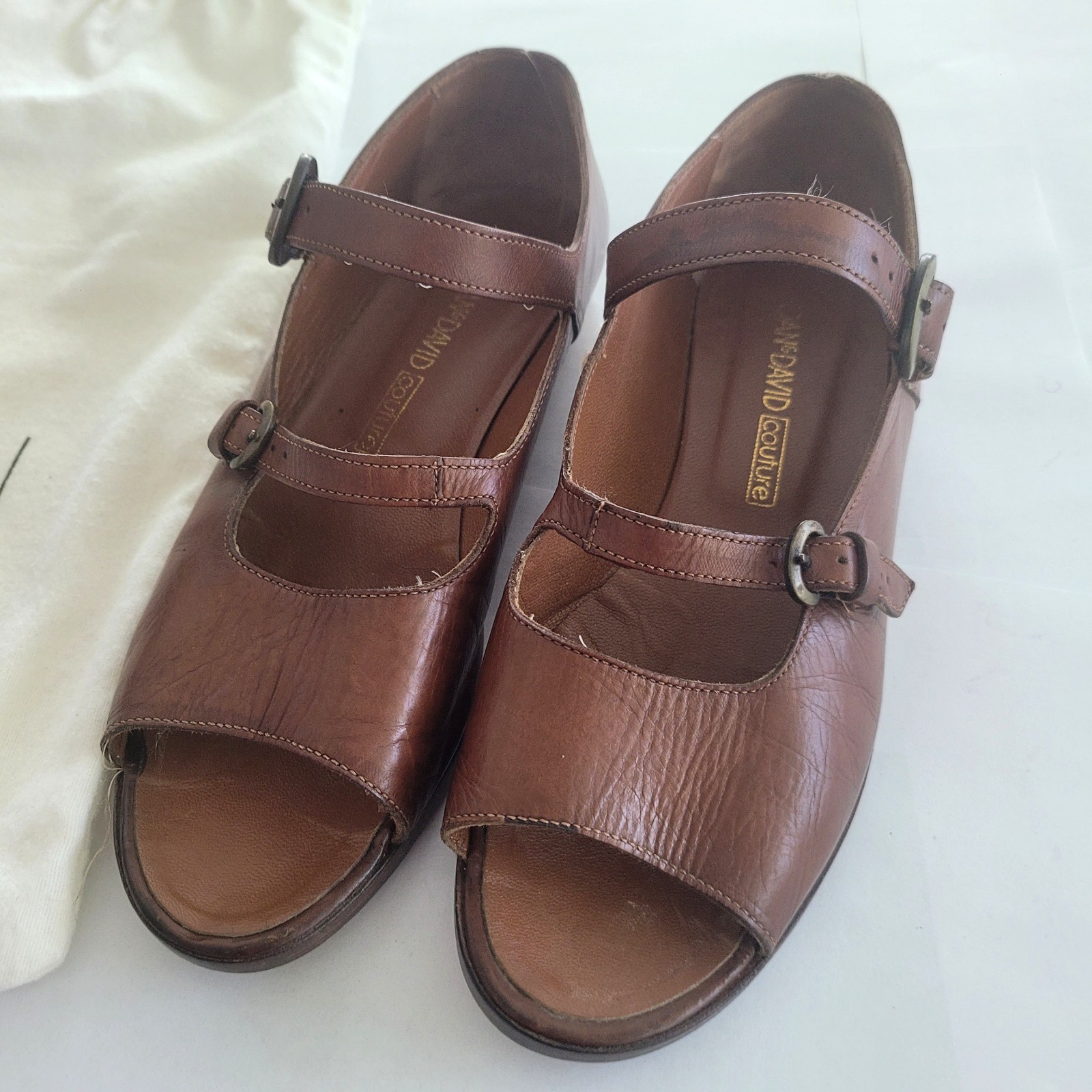 Joan & David Couture 7 Brown Open Toe Strappy Flat Handmade Italy Staps Women’s