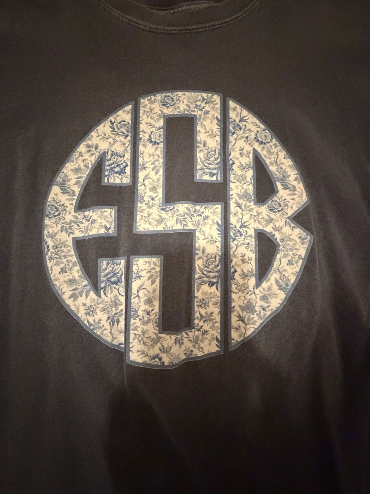 Dark Gray Blue Monogrammed Shirt Large Initials ESB Embroidered Logo