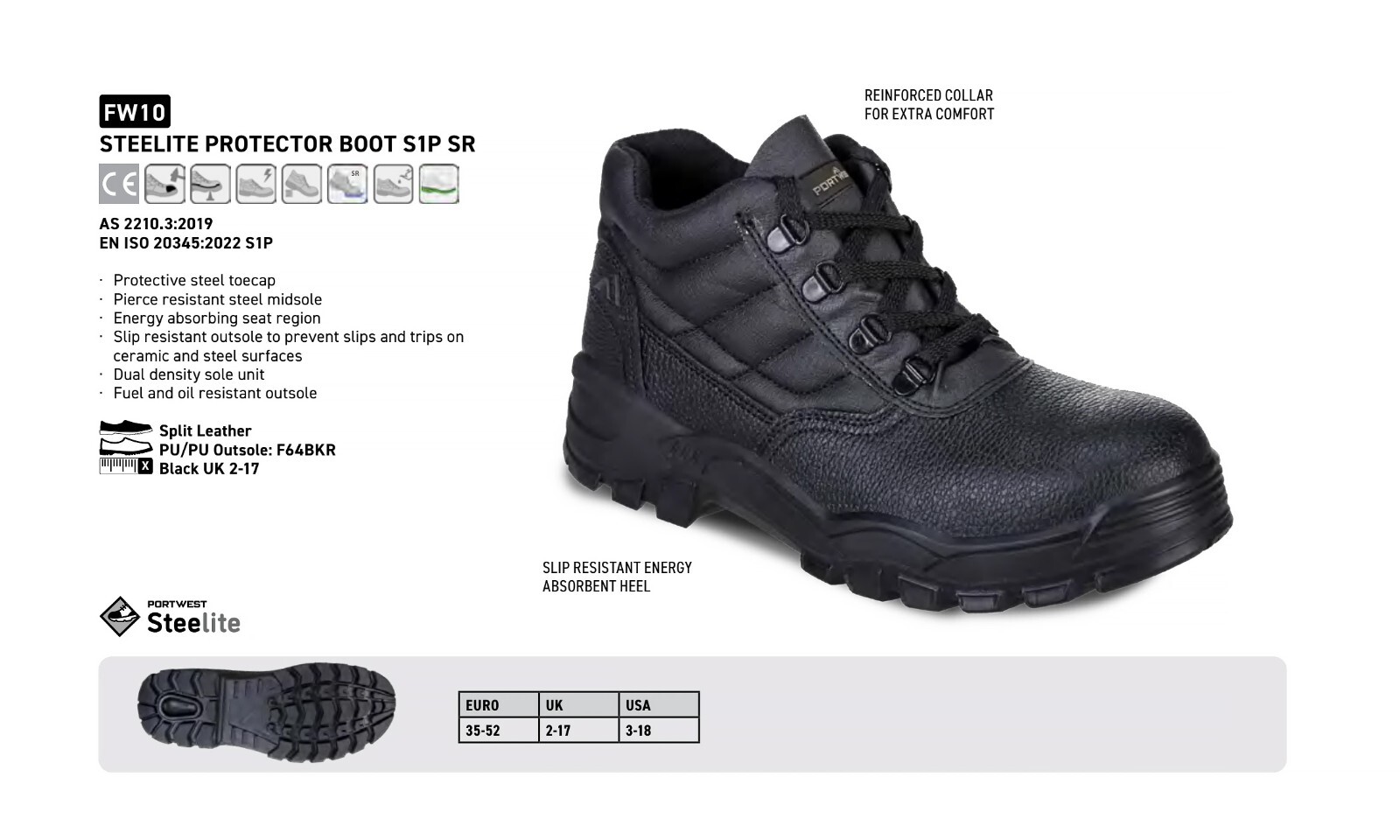 Portwest Steelite Protector Boots Safety Work Steel Toe Cap Leather Shoes Black