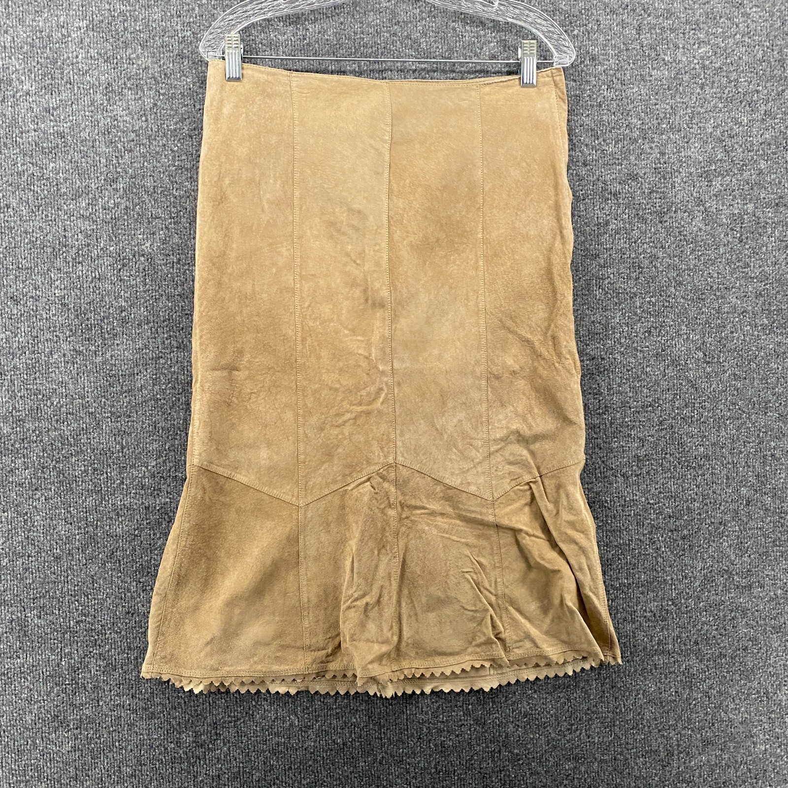 Karen Kane Leather Skirt Womens 8 Beige Straight Knee Length Ranch Western Rodeo