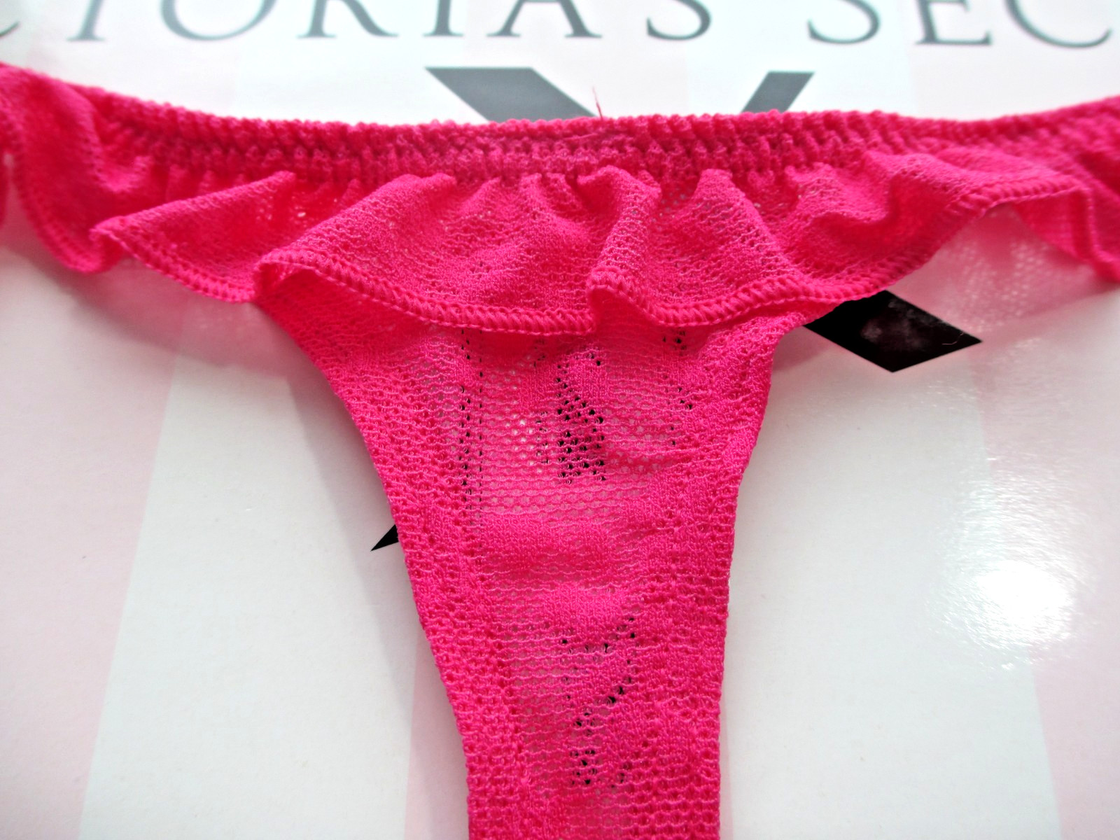 VICTORIA’S SECRET PINK Micro High Leg Thong Panty S M L XL Pink Lace Ruffle VS