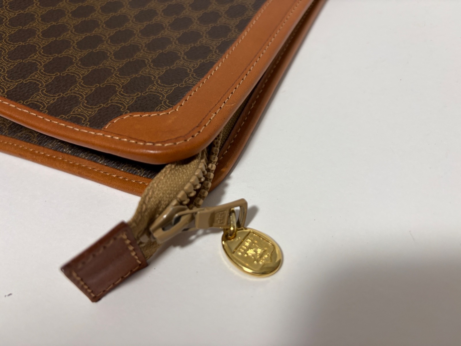 Celine Macadam Clutch Bag Leather Brown Vintage