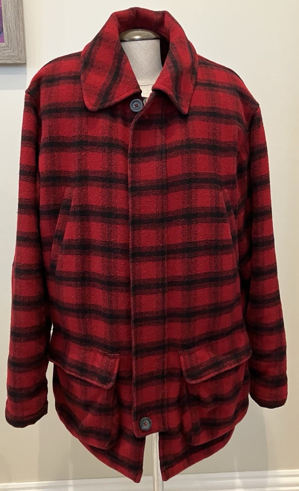 VTG Mens LL BEAN 0BMH7 Full Zip WOOL Nylon Insulated Jacket Coat Red Plaid MED R
