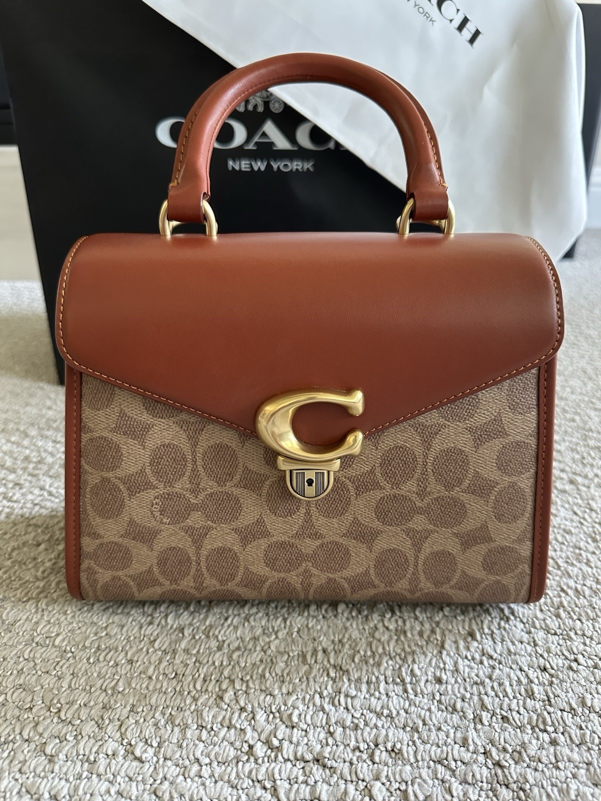 Coach Sammy Top Handle Bag 21 Brass/Tan/Rust CJ831 Signature Canvas/calf leather