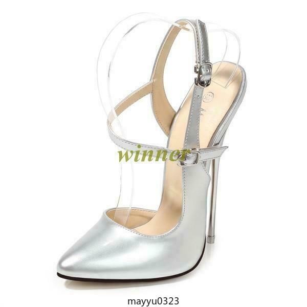 Womens Super High Heel Stilettos Pointy Toe Buckle Slingbacks Pumps Shoes 16cm