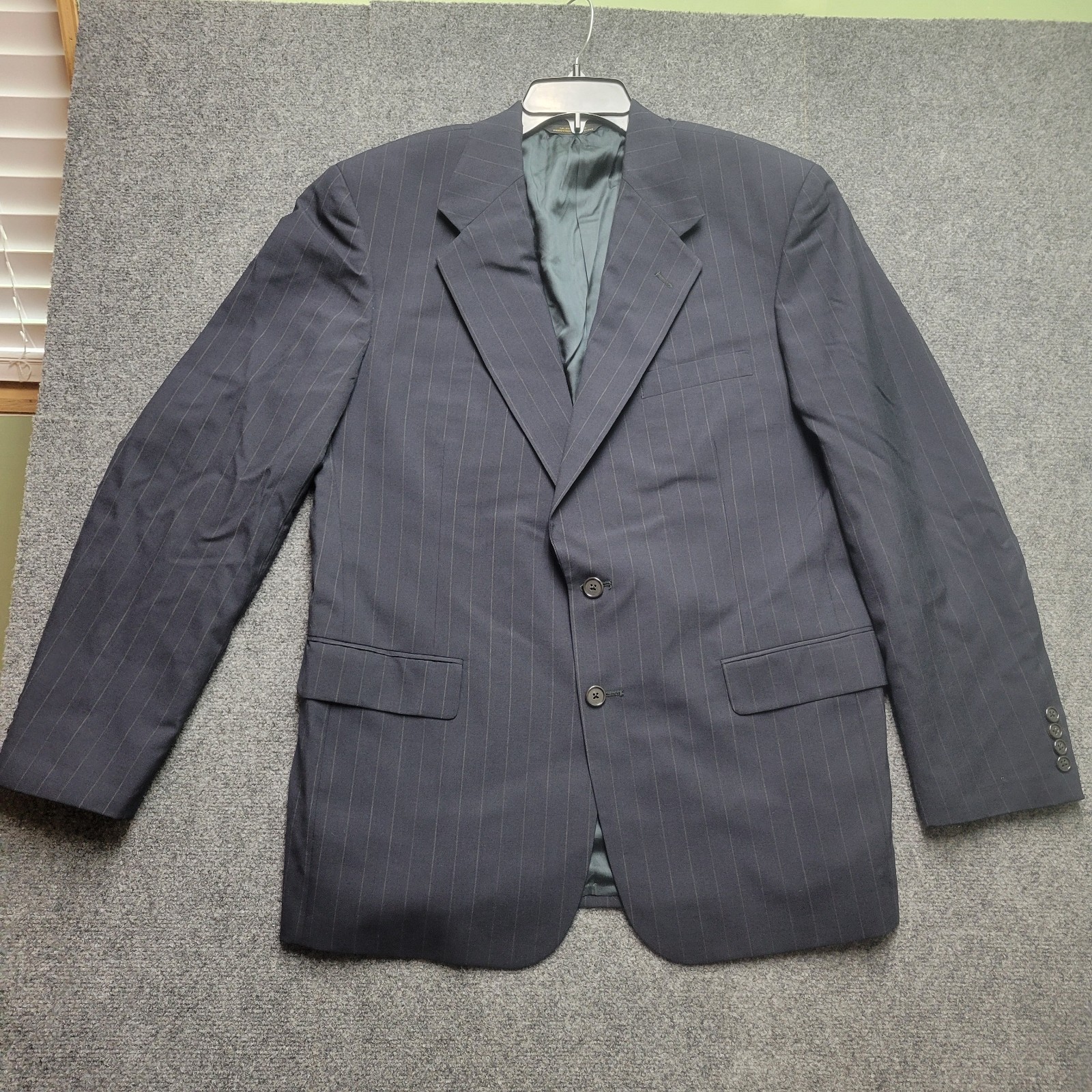 VTG Tom James Corporate Image Blazer Mens 46 Blue Pinstripe 2 Button Jacket