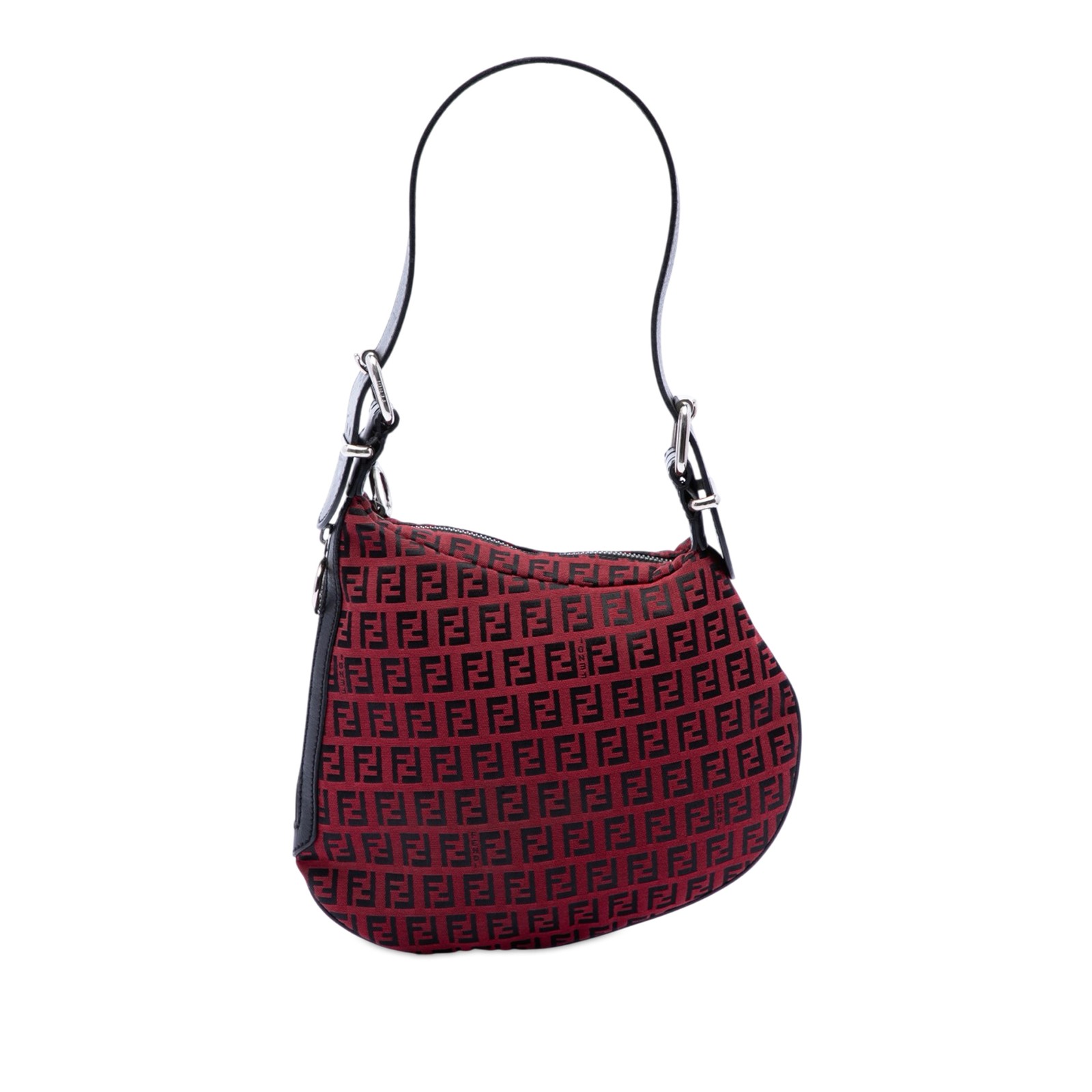 Fendi Zucchino Canvas Oyster Hobo Pre-Loved Bag Dark Red