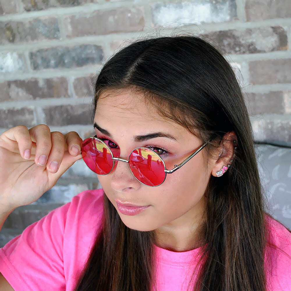 5 PACK ROUND RETRO VINTAGE TINTED BLUE LENS 43 mm SUNGLASSES BULK SET WHOLESALE