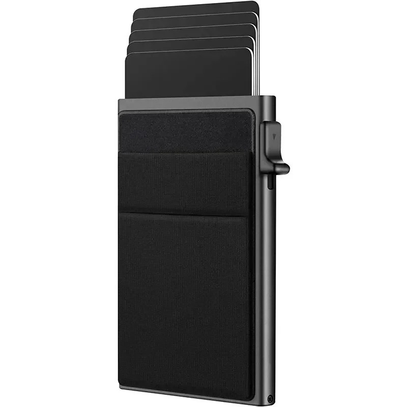 Mens RFID Blocking Wallet Slim Credit Card Holder Black Minimalist Auto Pop Up