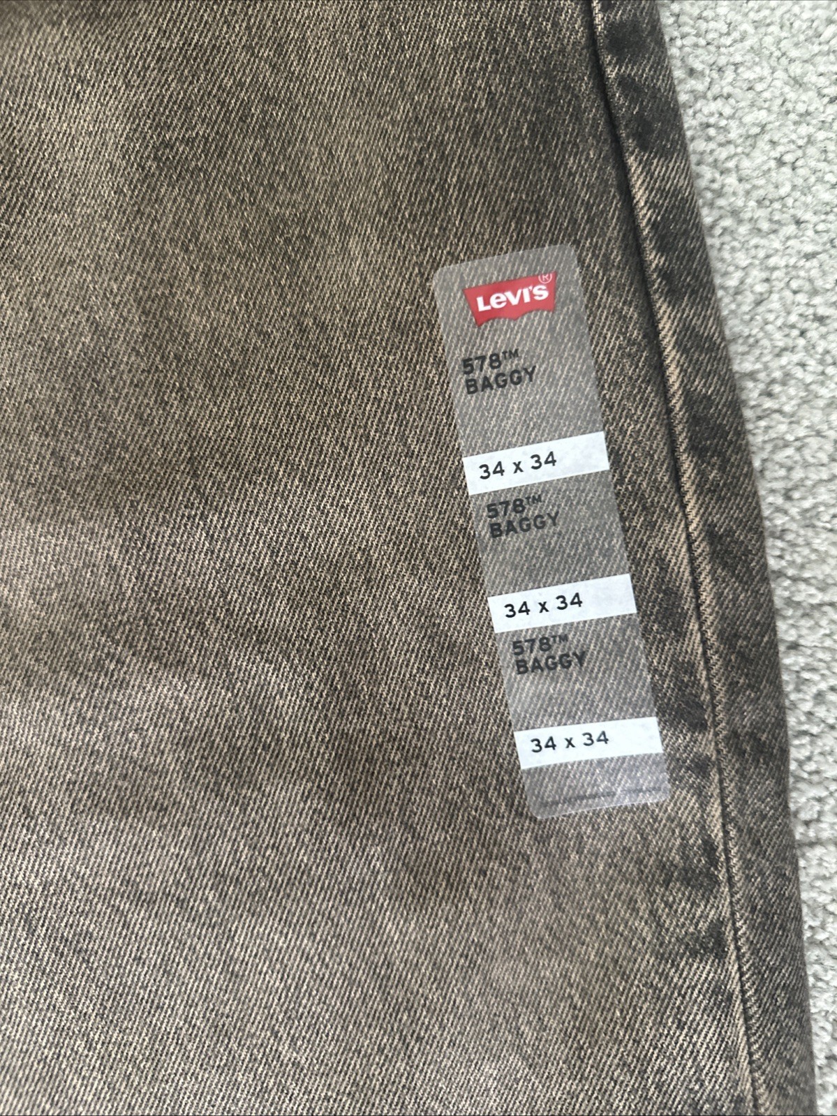Levi ‘s 578 Baggy Throughout Denim Jeans Sz. 34Wx34L Brownish Dusty Gray New