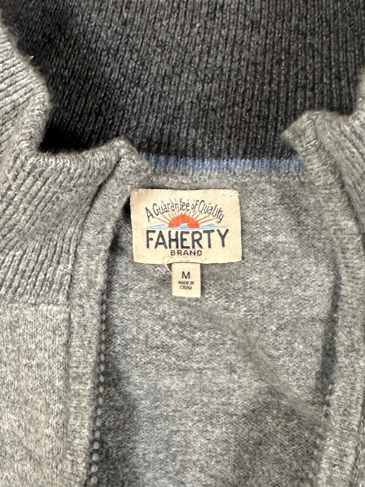 Faherty 1/4 Zip Pullover Sweatshirt Mens M Grey Casual Soft Cotton Nylon Poly