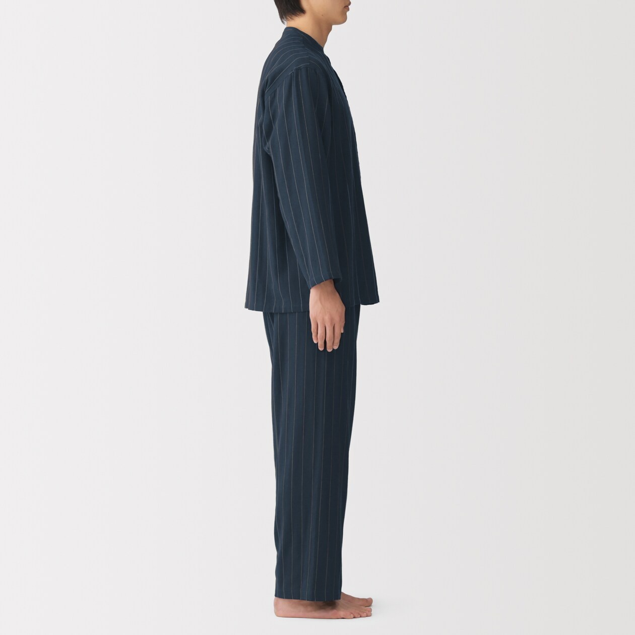 MUJI Mens 100% Organic Cotton Double Gauze Stand Collar Pajamas Gray StripeFedEx