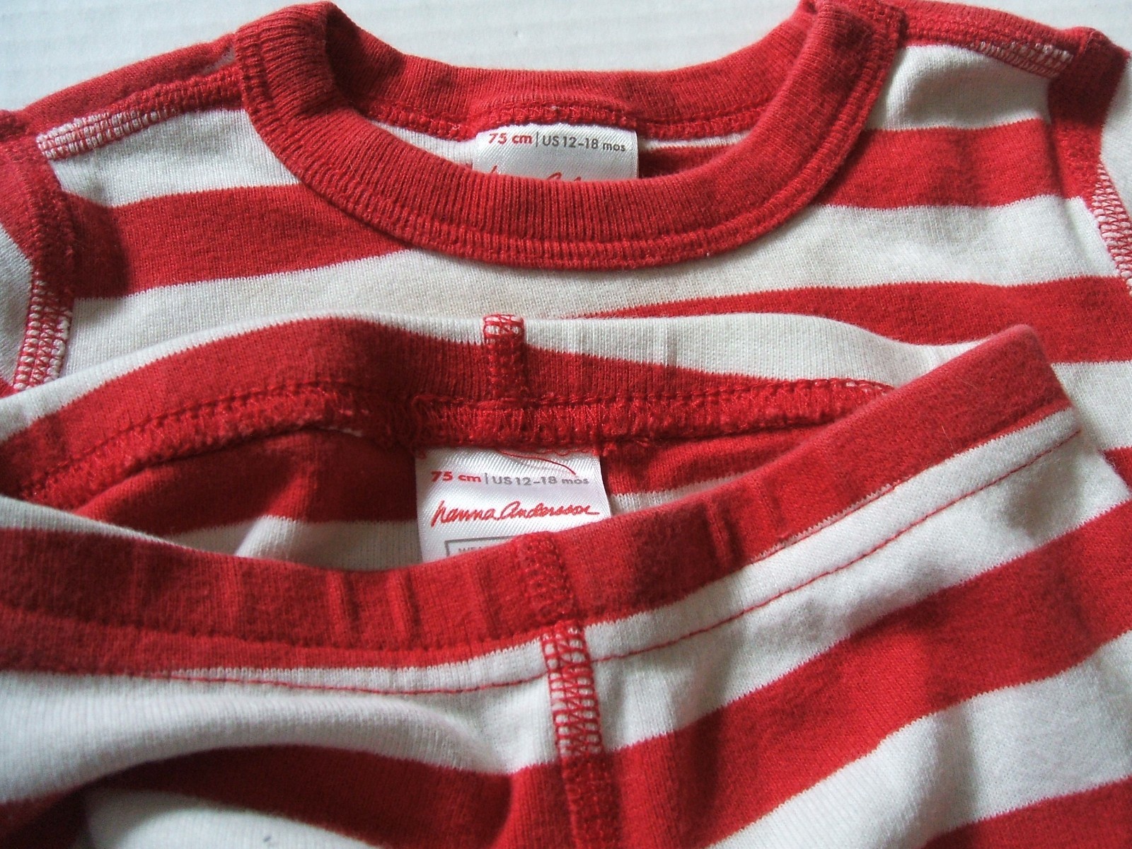 Hanna Andersson Baby Toddler Pajama Set 75 cm US 12-18 m Org Cotton Red Stripe