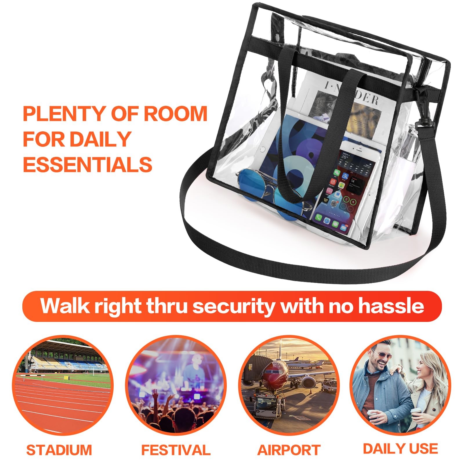 Clear Tote Bag Stadium Security Approved, See Through Clear Handbag Purse Bag…