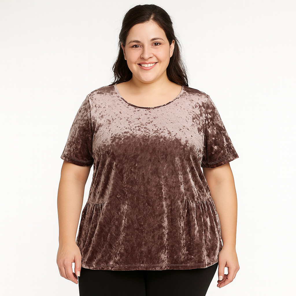 NWT Pleione Women’s XL Brown Crushed Velvet Blouse Velour Top Classy Elegant NEW