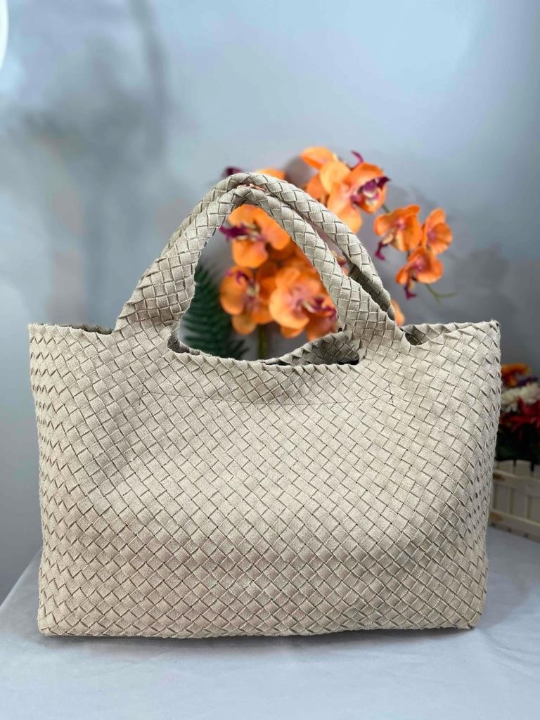 NWT FALORNI ITALIA LE BORSE Naturale/ Nero Hand Woven Canvas Tote Bag F3034