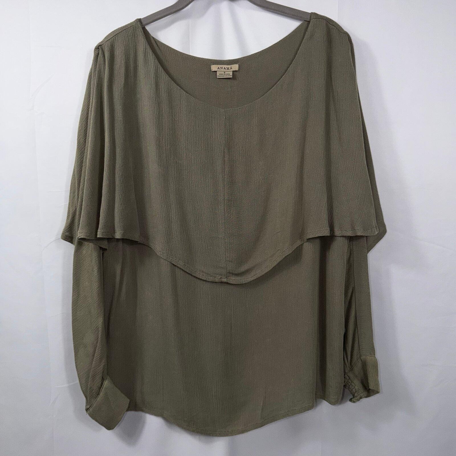 Anama Olive Cape Sleeve Blouse Size Small