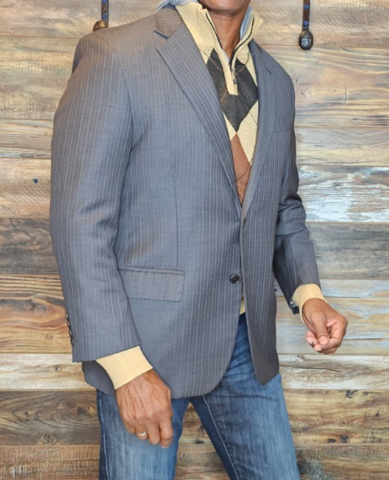 Brooks Brothers SaxXon Madison 100% Wool Gray Striped Blazer Jacket 40S