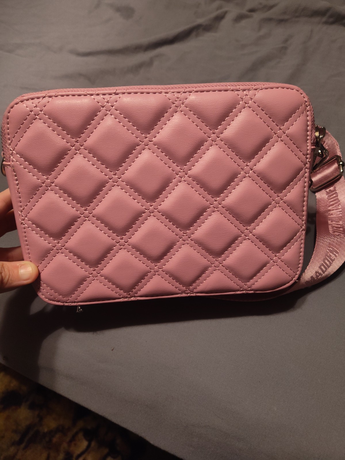 Steve Madden Pink Quilted Crossbody Bag Zip w/ Adjustable Logo Strap, Coin Pouch