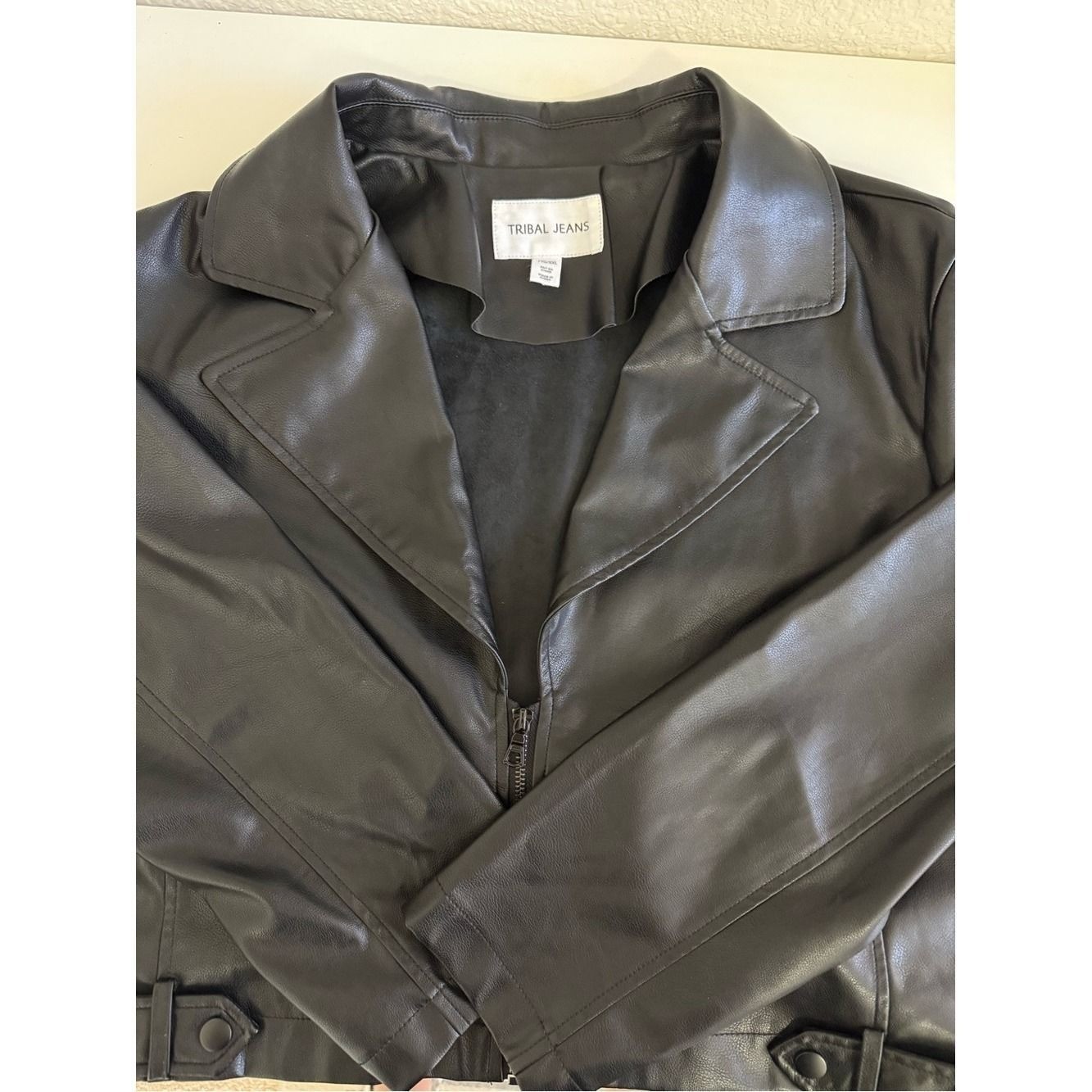 Tribal Jeans Faux Leather Moto Jacket | Black | Soft Vegan Leather | TTG/XXL