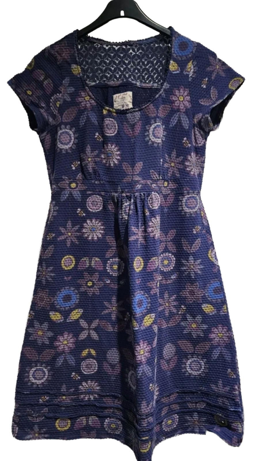 Mantaray Purple Floral Print Dress Size 10 Cap Sleeve Fit & Flare Stretch