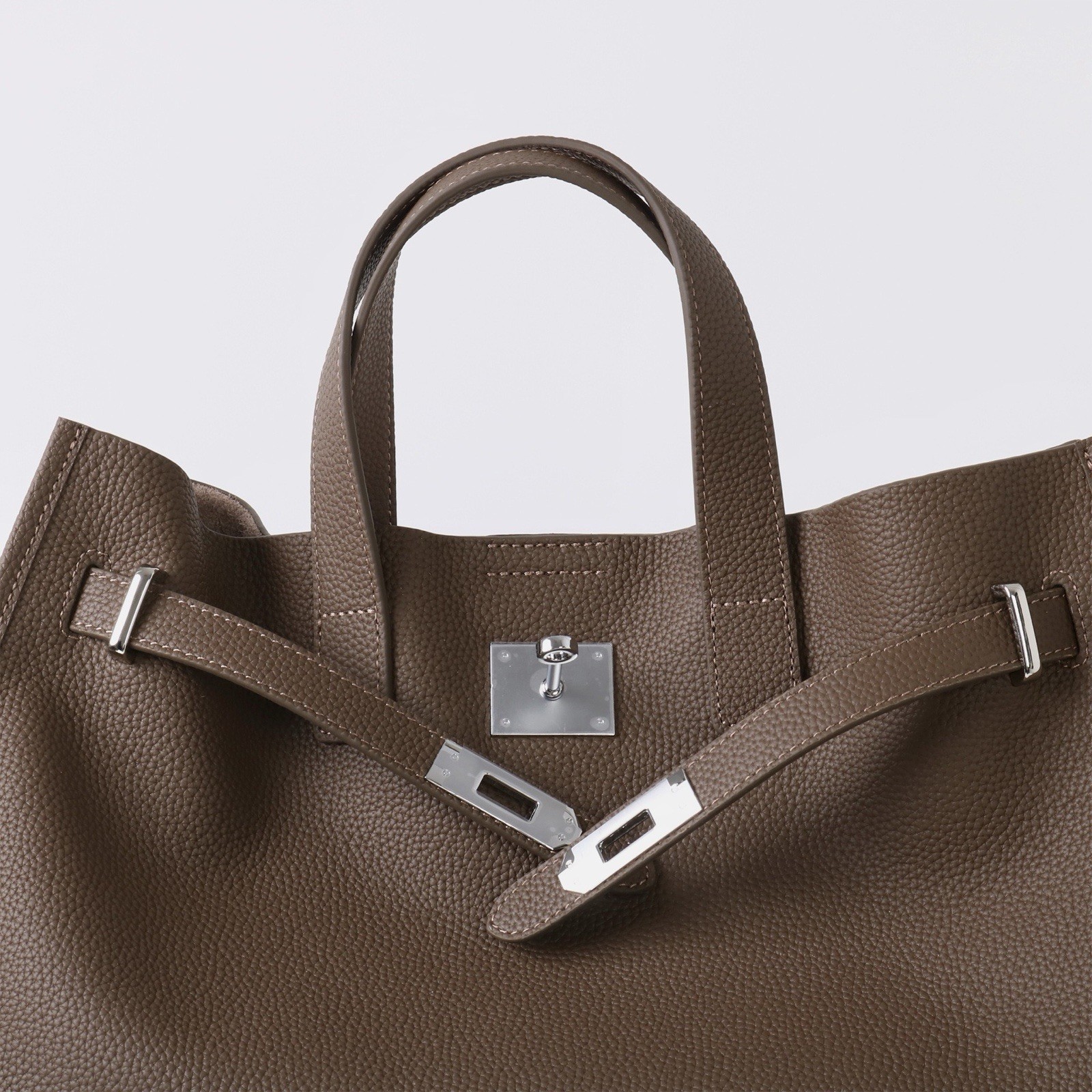 Cowhide Leather Tote Bag Grey Tan Handbag Purse Shoulder Bag Large