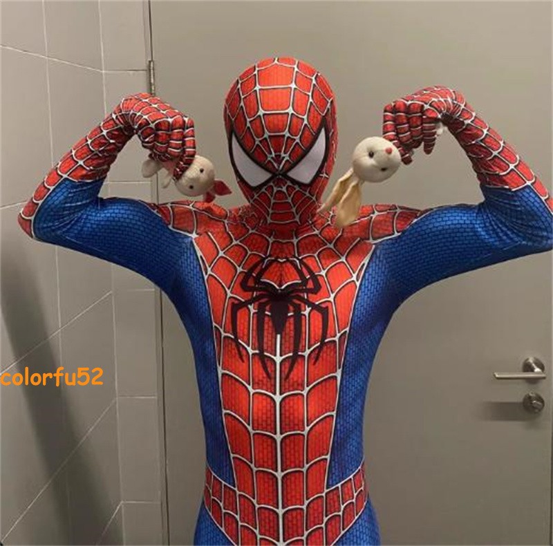 Amazing Spider-Man Tobey Maguire Cosplay Jumpsuit Mask Men Kid Halloween Costume