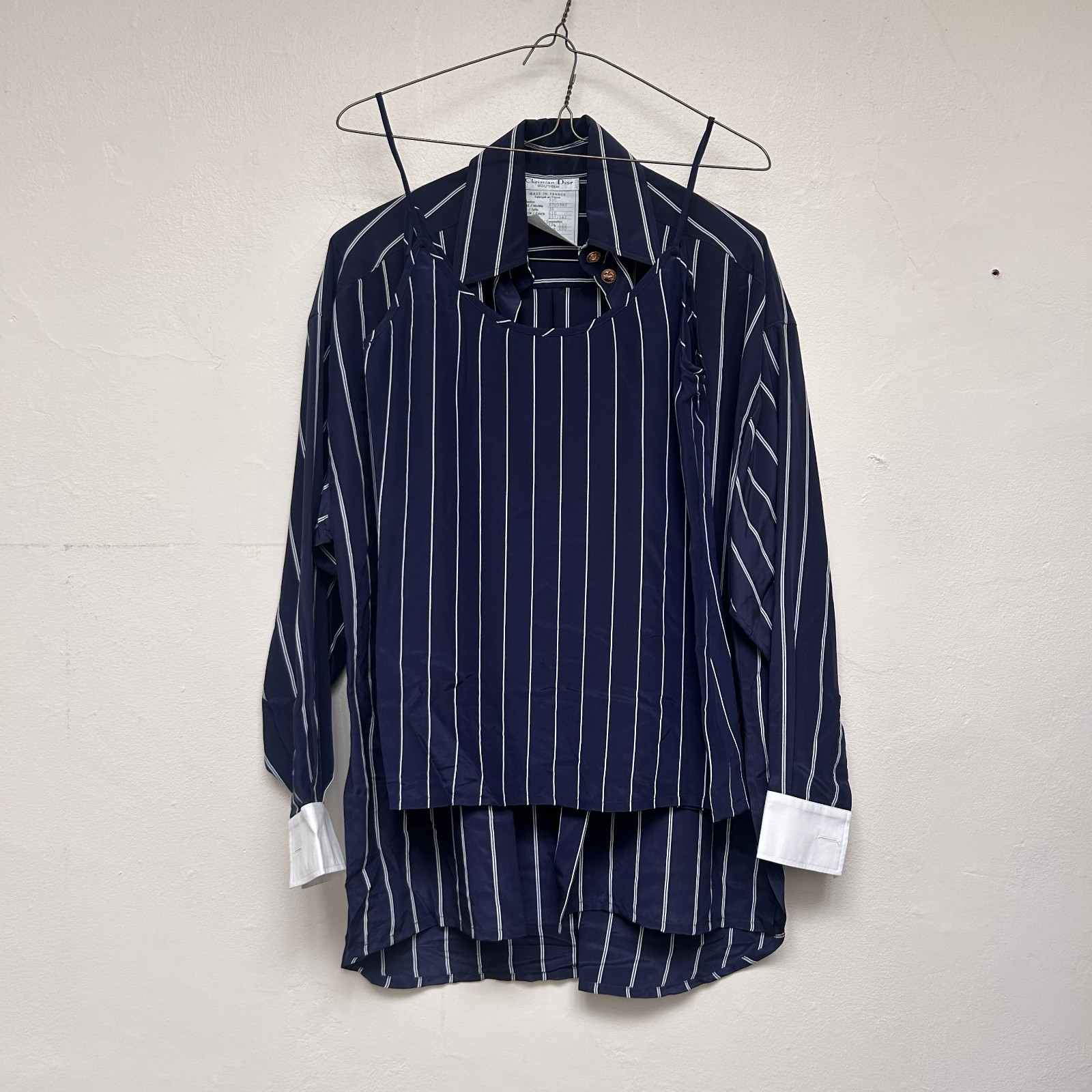 Vintage Christian Dior Boutique 1995 Navy Stripe Shirt Camisole Set FR 38