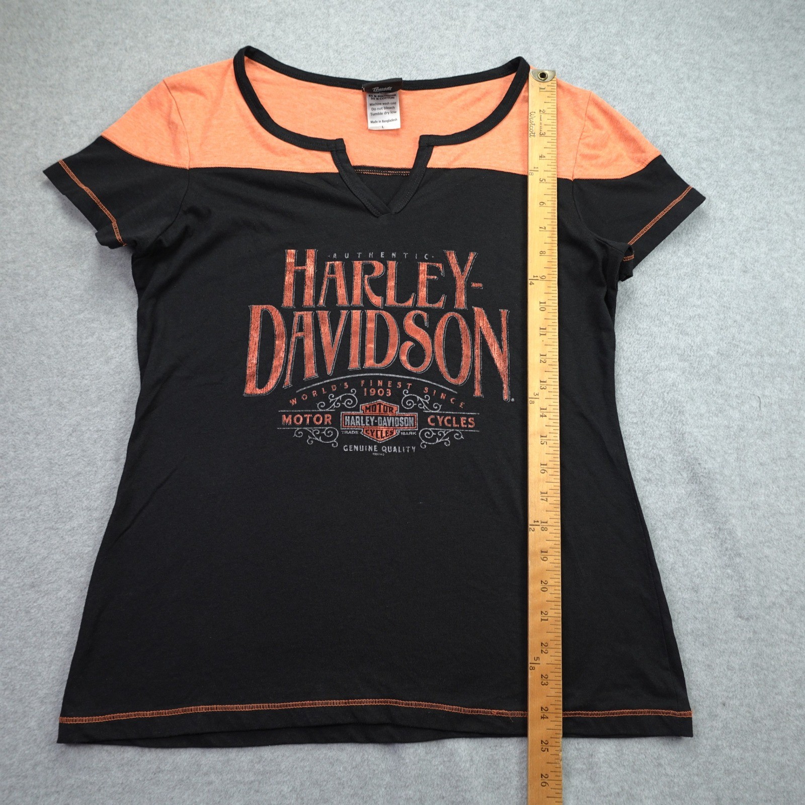 Harley Davidson T Shirt Womens Large Black Orange Biker Estampida Zapopan Mexico