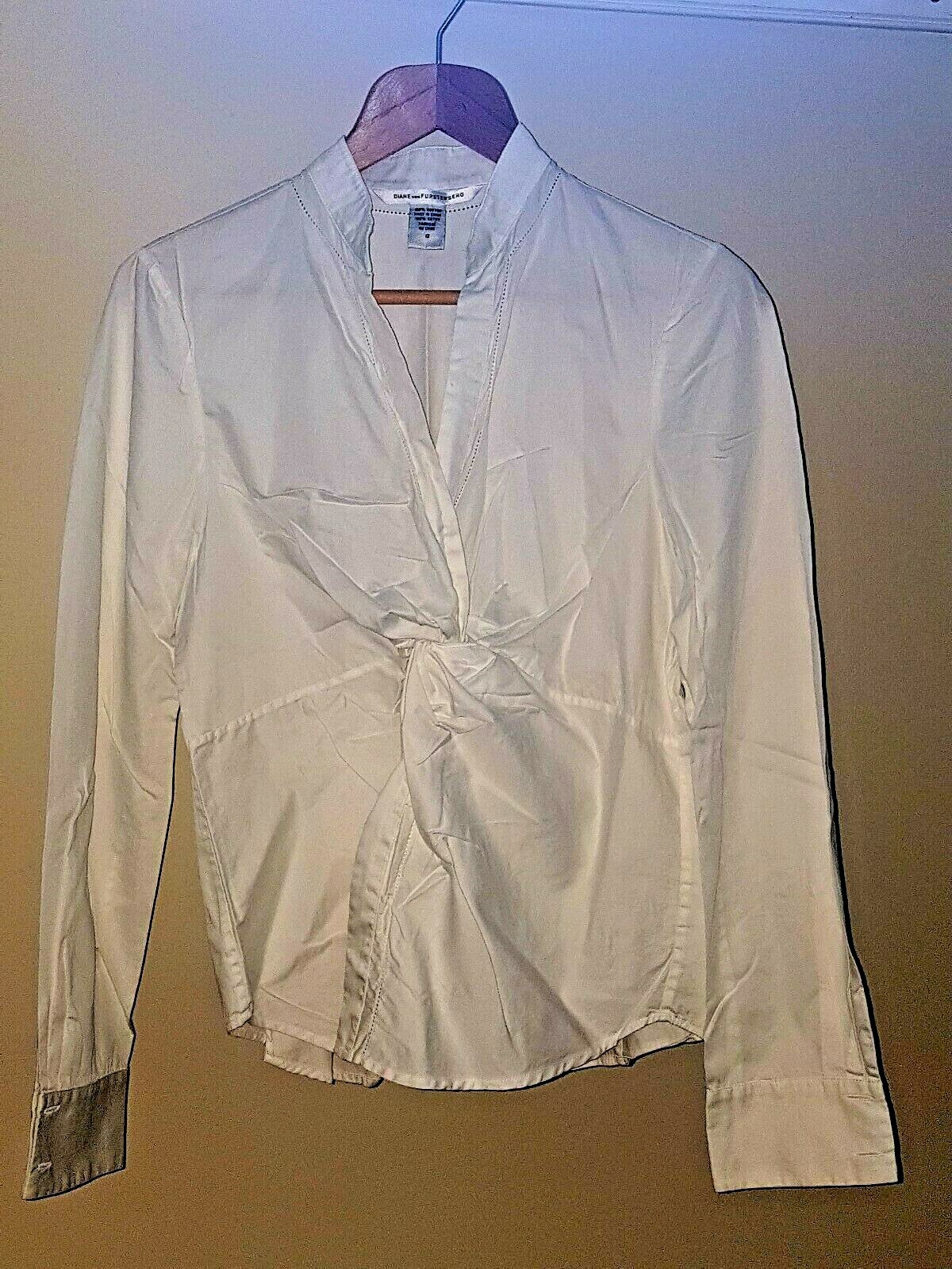 DvF Diane Von Furstenburg White Cotton Twist Shirt – Size 12
