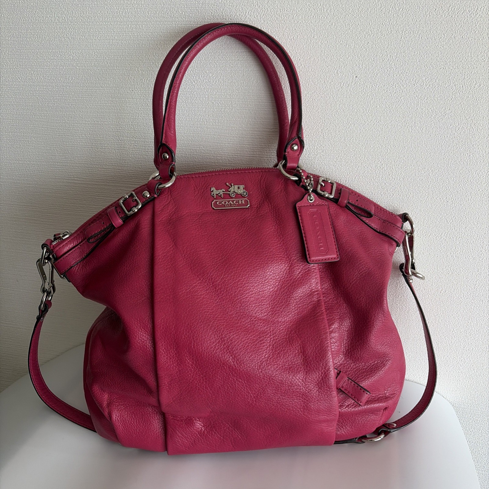 Coach 18641 Madison Leather Lindsey Satchel Fuchsia Silver Hardware