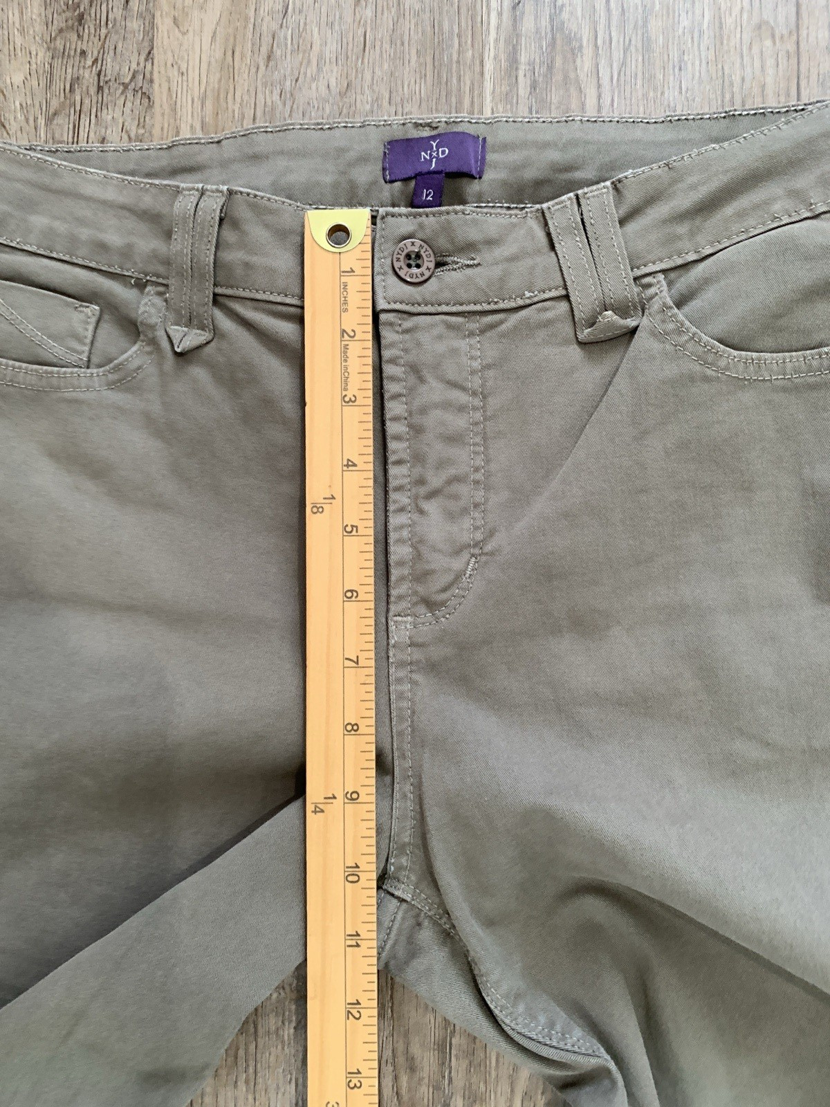 NYDJ Jeans Womens 12 Olive Green Straight Lift Tuck Technology Military Preppy