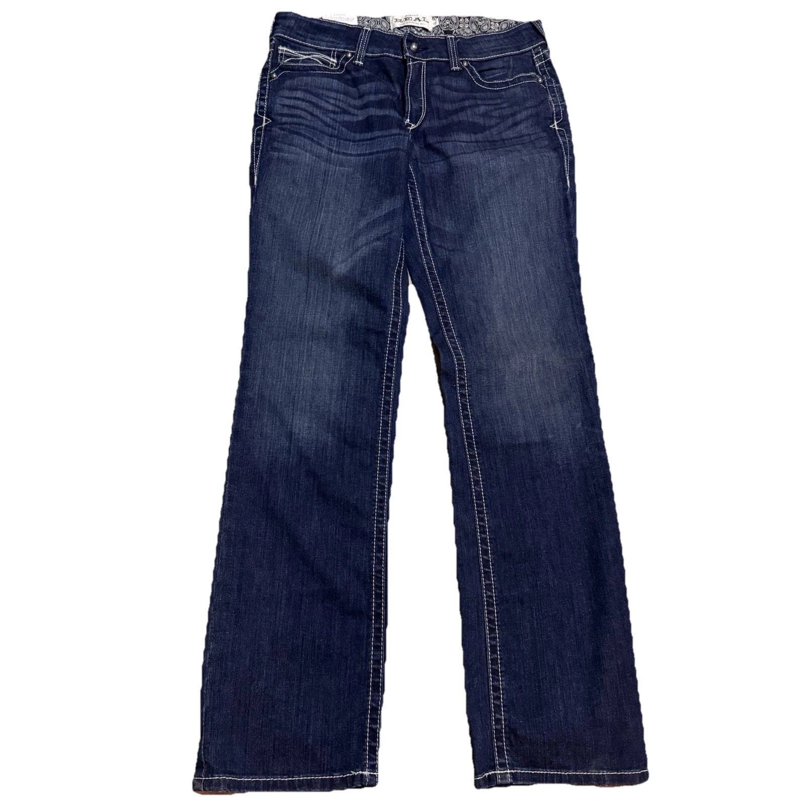 NWT Ariat REAL Womens Mid Rise Straight ICON OCEAN Blue Jeans 10017216 32 L