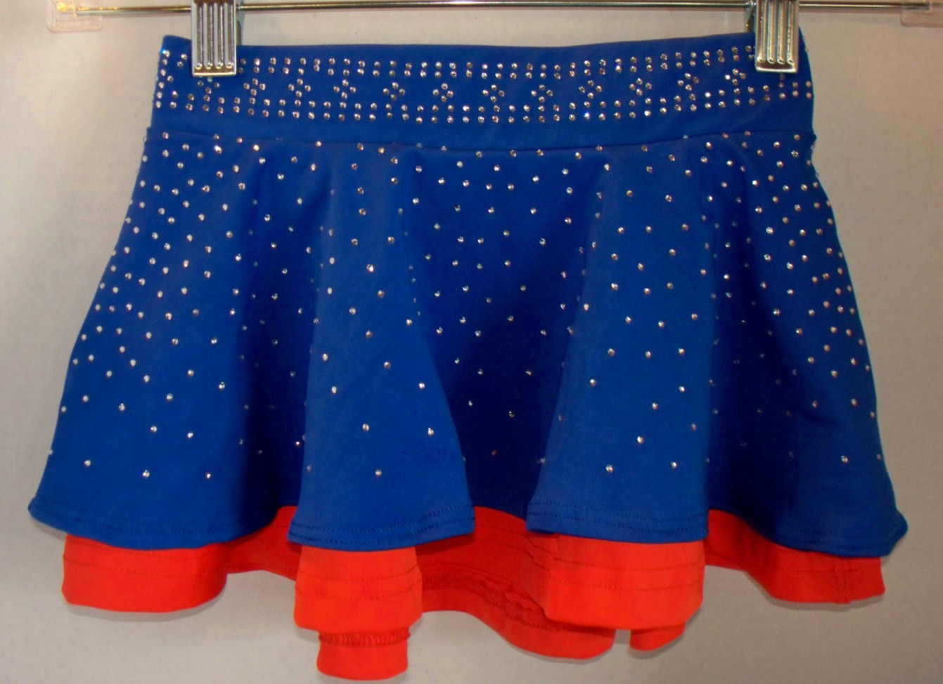Athletic Cheer Rhinestone Flouncy Skirt Blue & Orange 2 Tier Sizes S-5XL