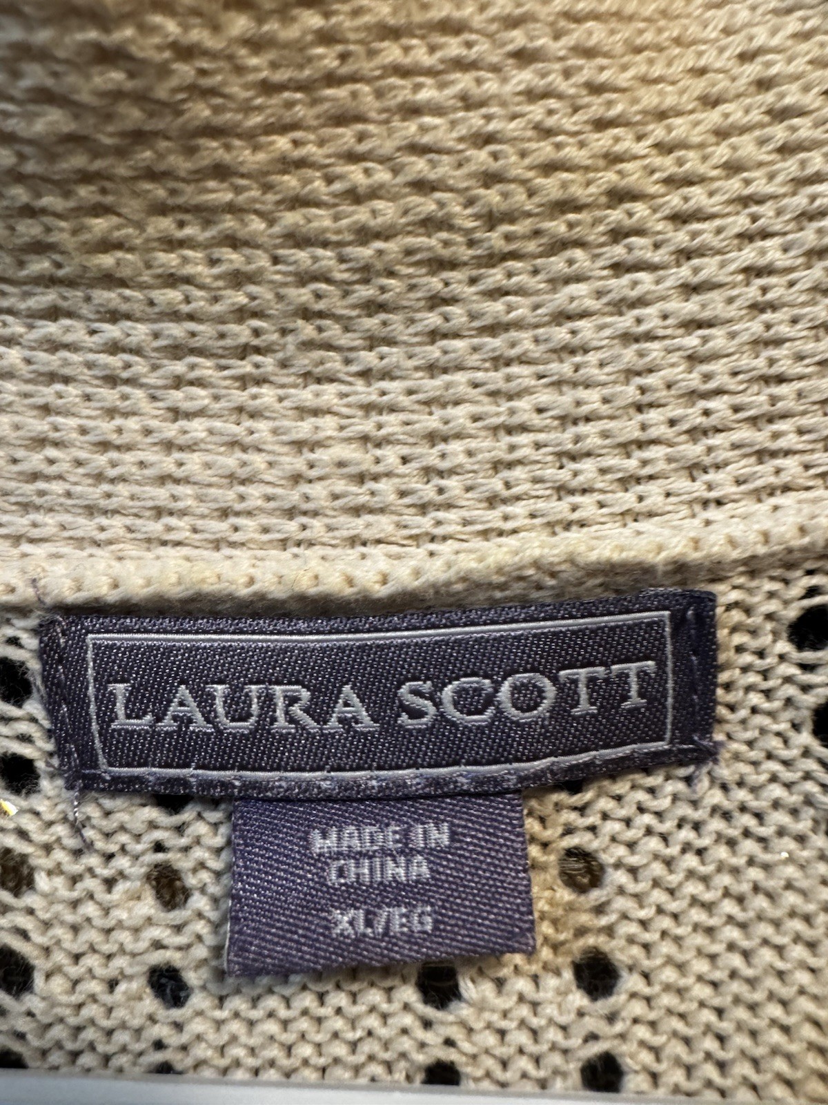 Laura Scott Crochet Knit Cardigan Womens Size XL Beige Open Front Shrug Boho