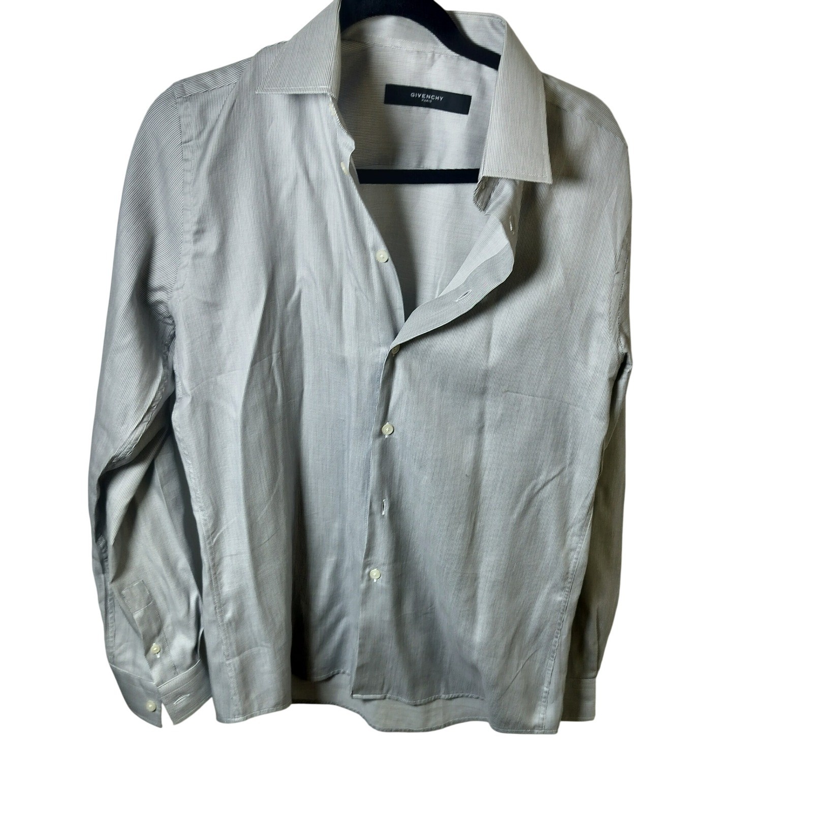 Givenchy ParisMens Grey Micro Stripe Long Sleeve ButtonDown Dress Shirt 15.75 40