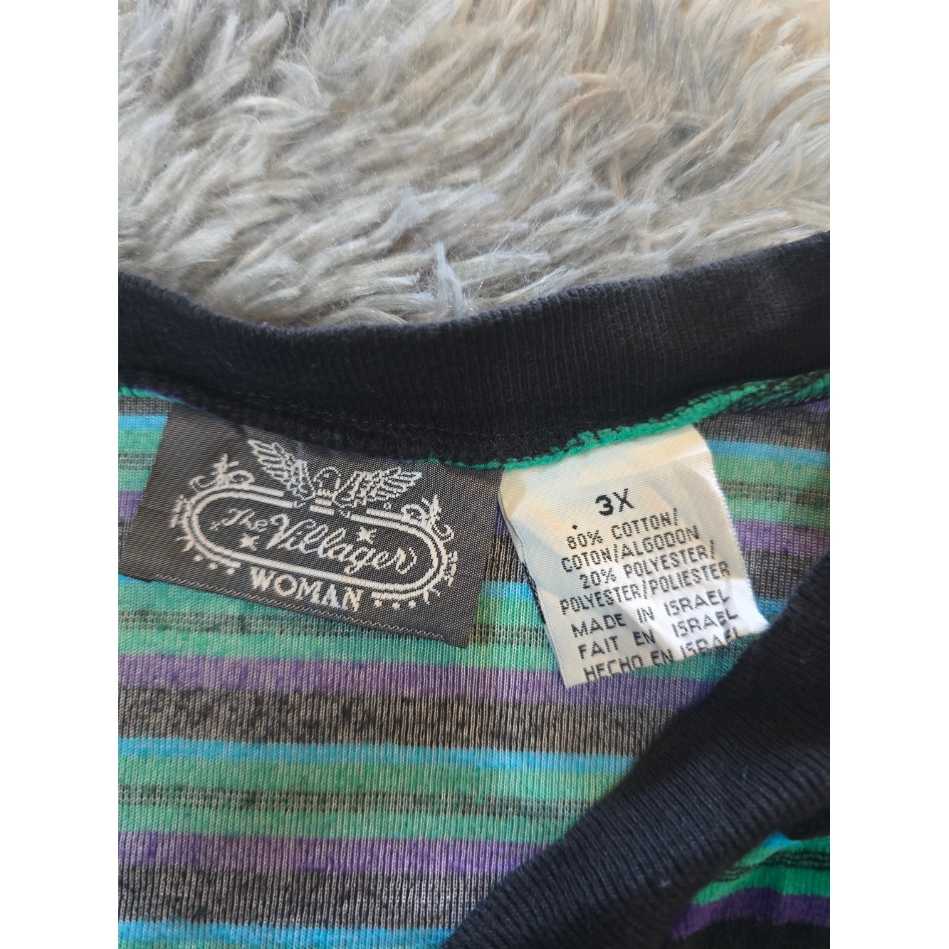 Vintage Velvet Striped V-Neck Sweater in Teal and Black, Size 3XL