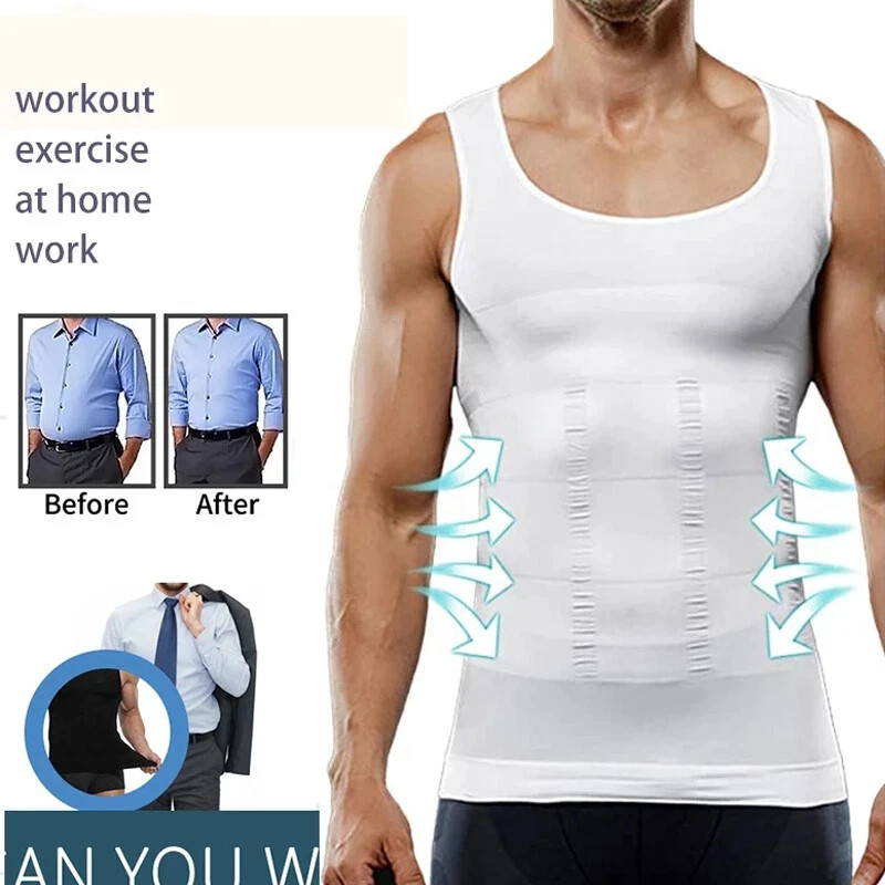 Mens Slimmings Body Shaper Belly Chest Compression Vest Girdle T-Shirt Tank Top