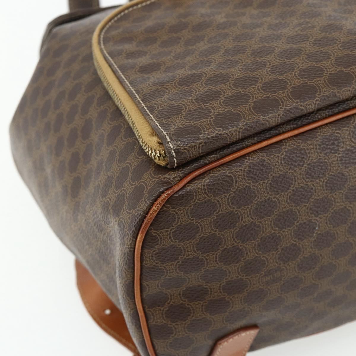 CELINE Macadam Canvas Backpack PVC Leather Brown Gold Auth 176821