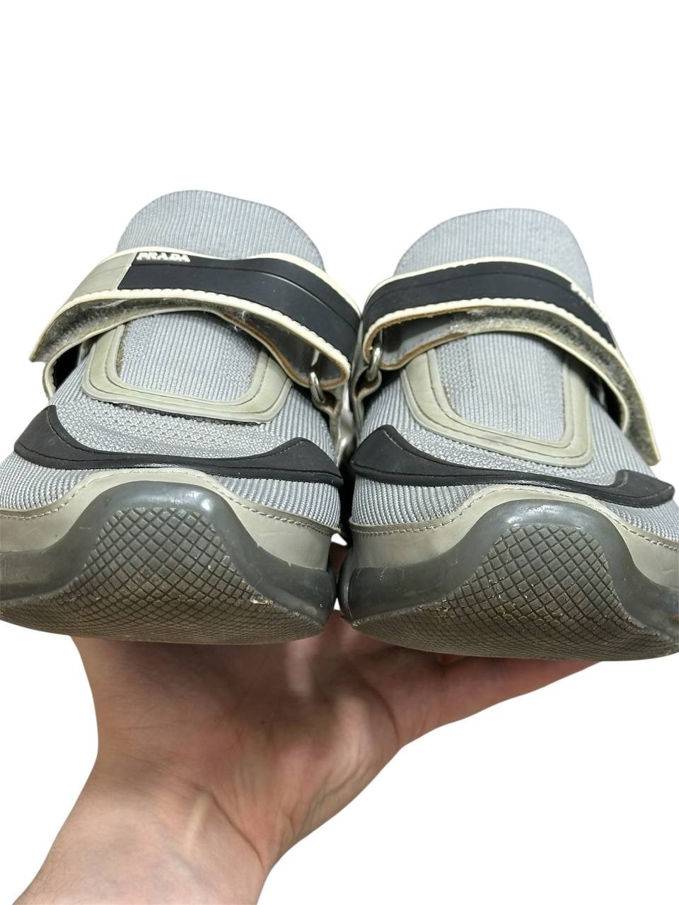 Prada Cloudbust Grey Sneakers Strap Mesh Leather Chunky Sole 25cm UK 6.5