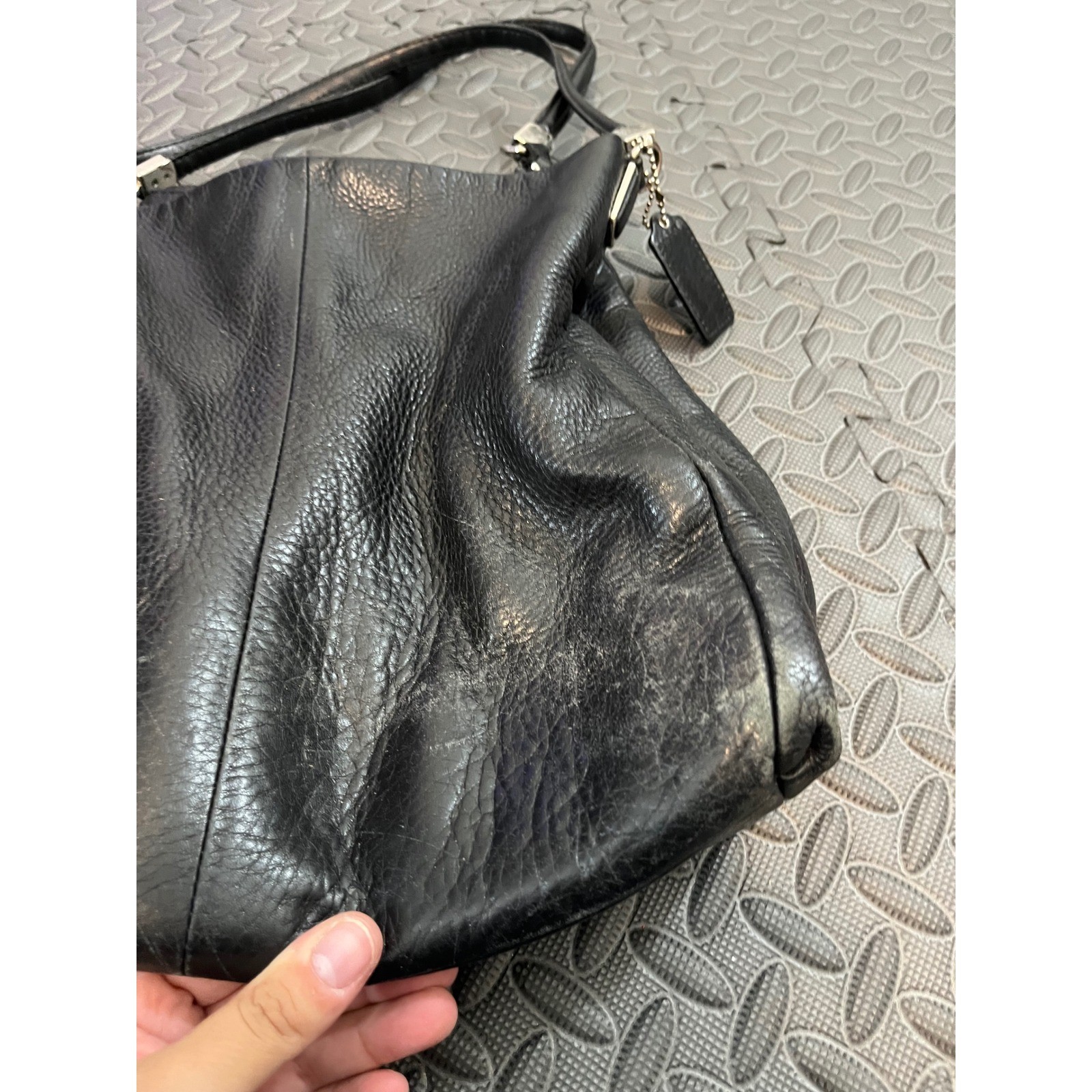 COACH MADISON PHOEBE Black Pebbled Leather Hobo Satchel Bag 26224 Purse