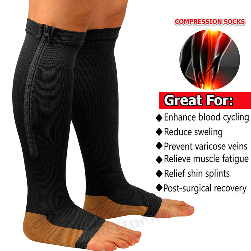 Zipper Pressure Compression Socks Pain Relief Calf Leg Foot Support Stocking US